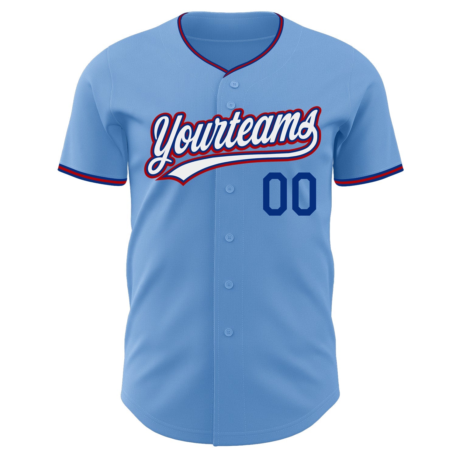 Custom Light Blue White Royal-Red Authentic Baseball Jersey view 2