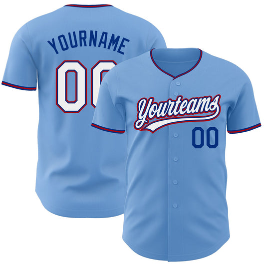 Custom Light Blue White Royal-Red Authentic Baseball Jersey - Main View