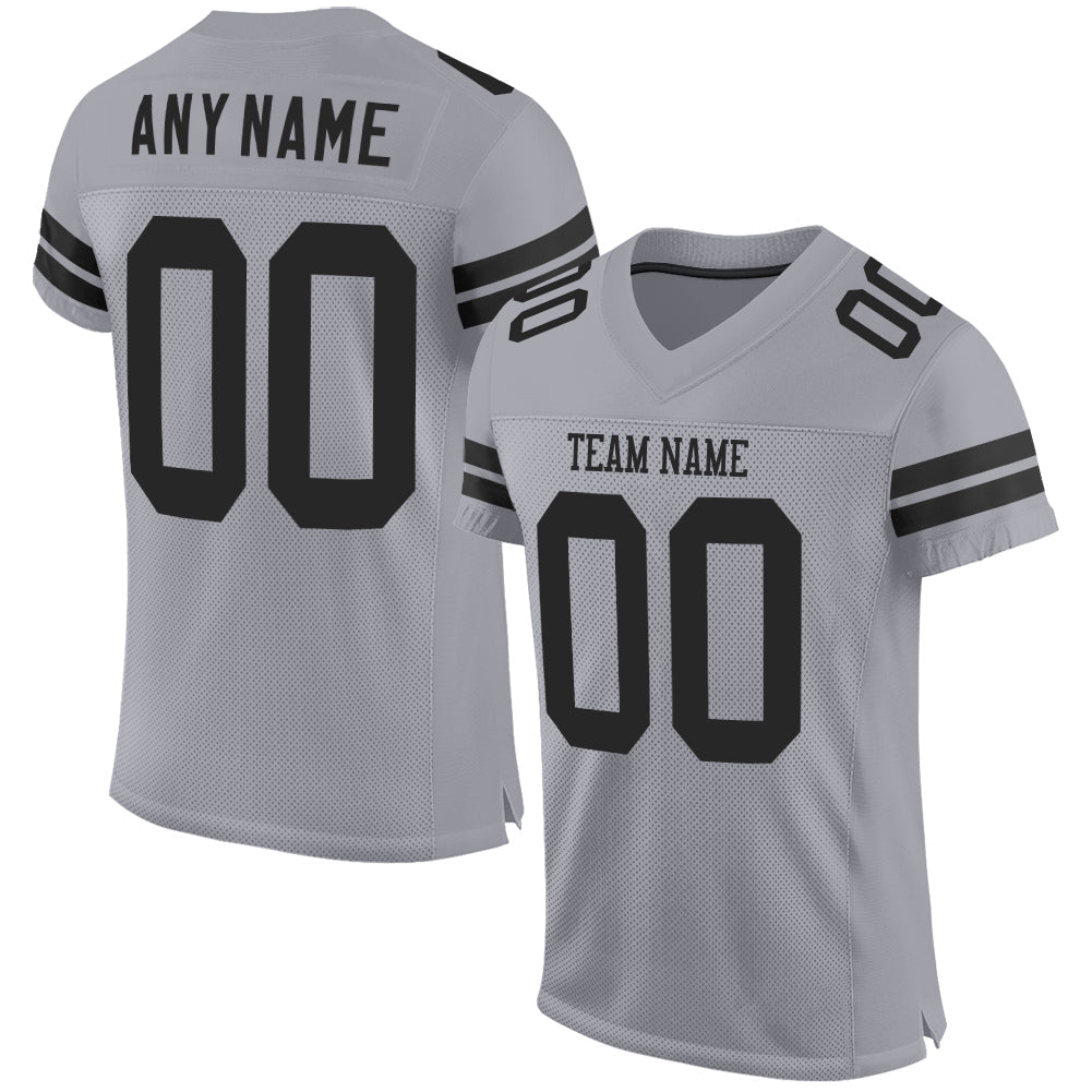 Custom Light Gray Black Mesh Authentic Football Jersey - Main View