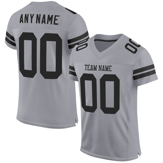Custom Light Gray Black Mesh Authentic Football Jersey - Main View