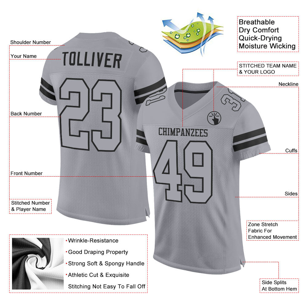 Custom Light Gray Gray-Black Mesh Authentic Football Jersey view 2