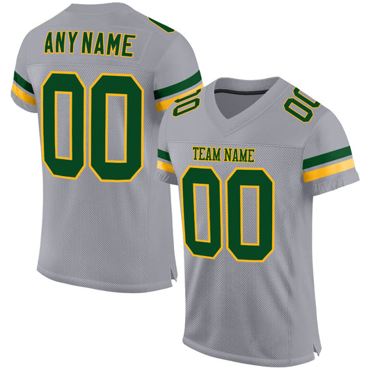 Custom Light Gray Green-Gold Mesh Authentic Football Jersey - Main View