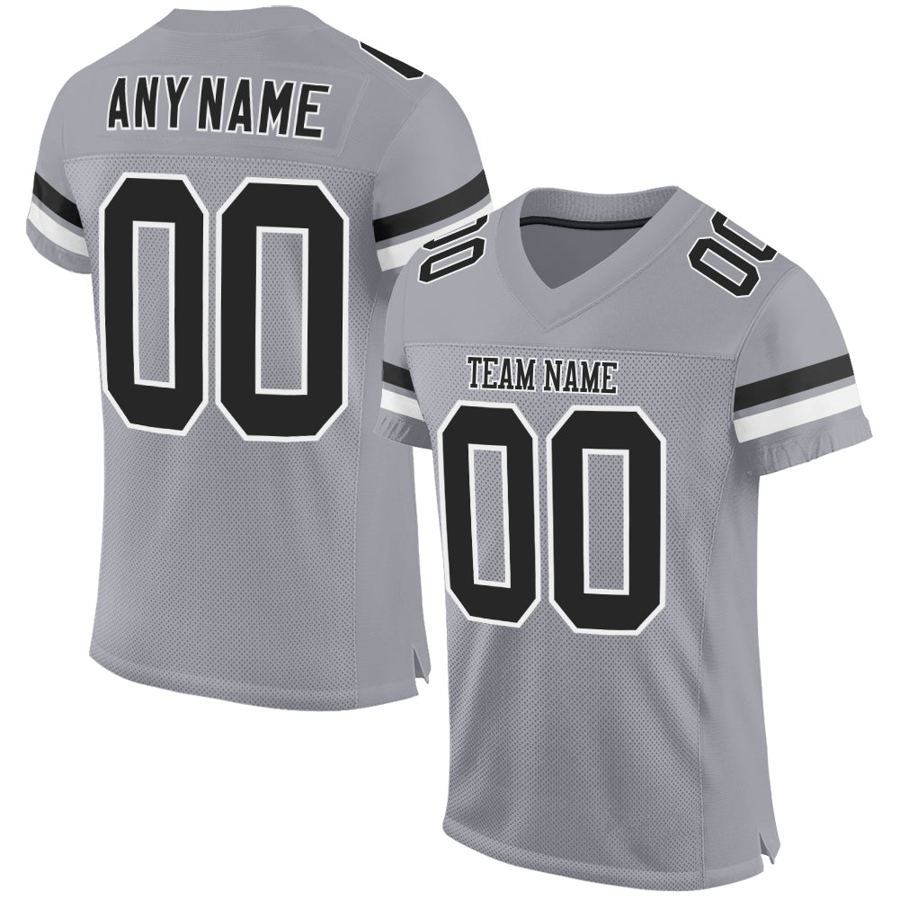 Custom Light Gray Black-White Mesh Authentic Football Jersey - Main View