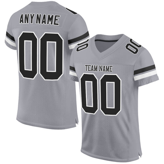 Custom Light Gray Black-White Mesh Authentic Football Jersey - Main View