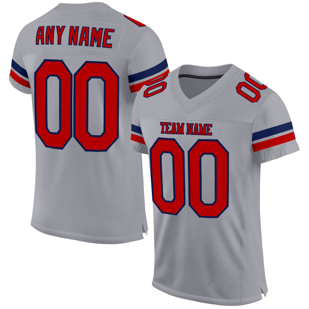 Custom Light Gray Red-Navy Mesh Authentic Football Jersey - Main View