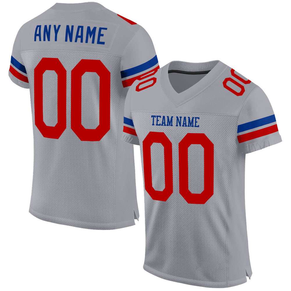 Custom Light Gray Red-Royal Mesh Authentic Football Jersey - Main View