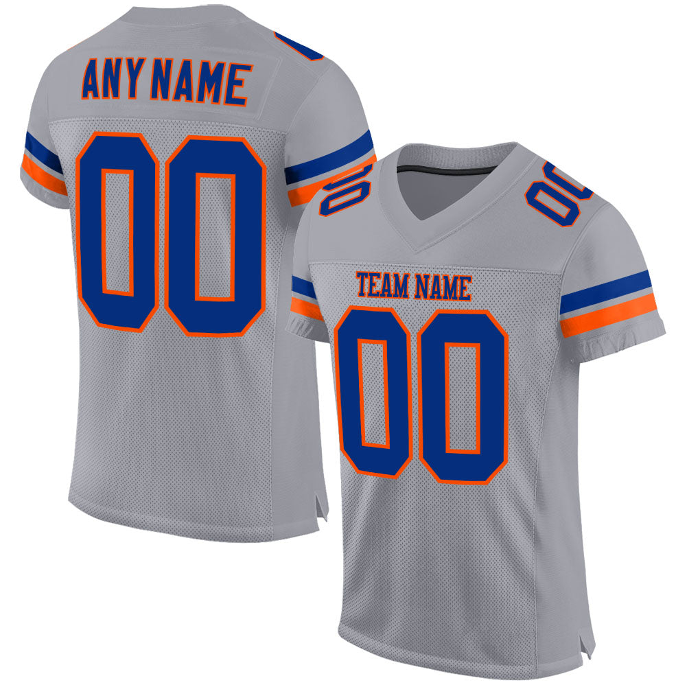 Custom Light Gray Royal-Orange Mesh Authentic Football Jersey - Main View