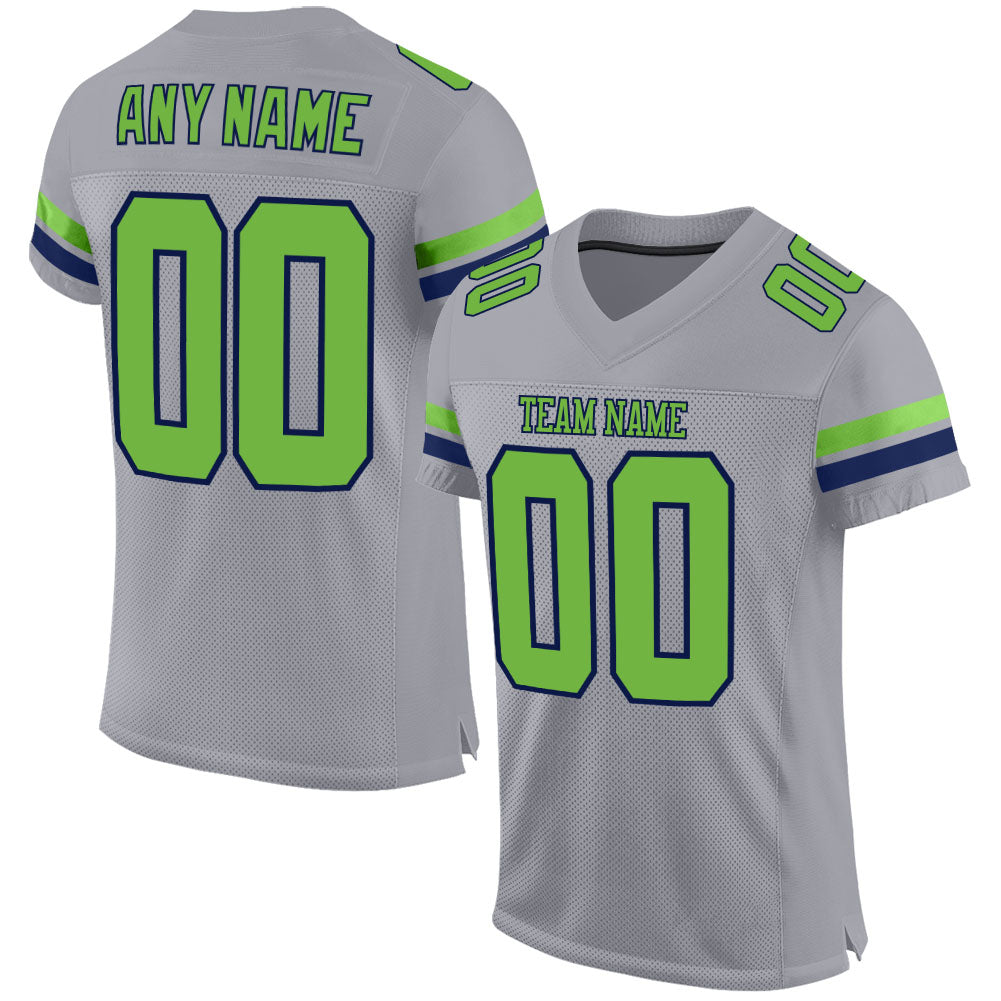 Custom Light Gray Neon Green-Navy Mesh Authentic Football Jersey - Main View