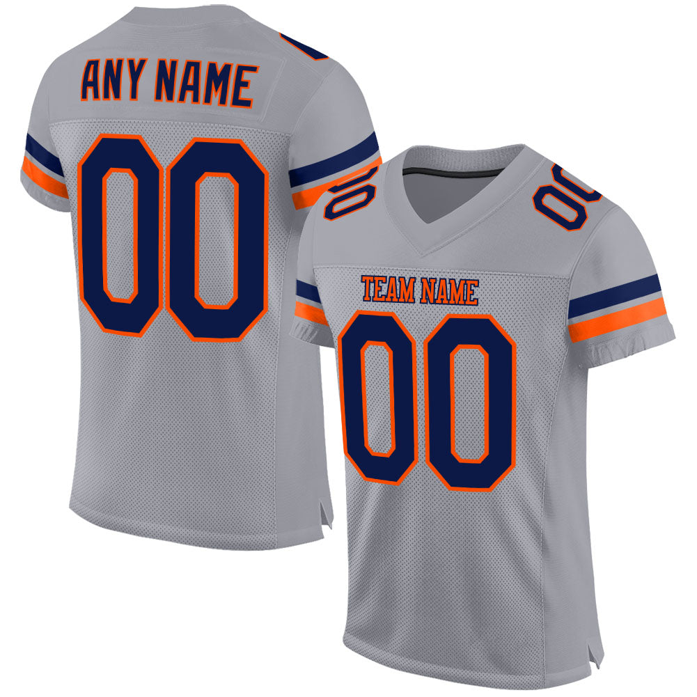 Custom Light Gray Navy-Orange Mesh Authentic Football Jersey - Main View