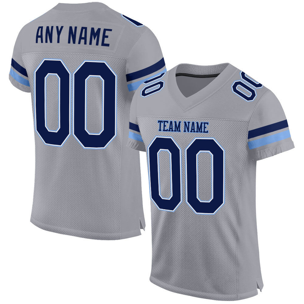 Custom Light Gray Navy-Powder Blue Mesh Authentic Football Jersey - Main View