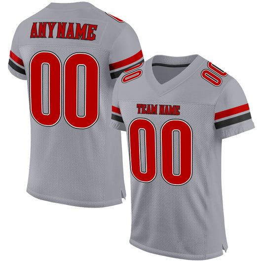 Custom Light Gray Red-Black Mesh Authentic Football Jersey - Main View