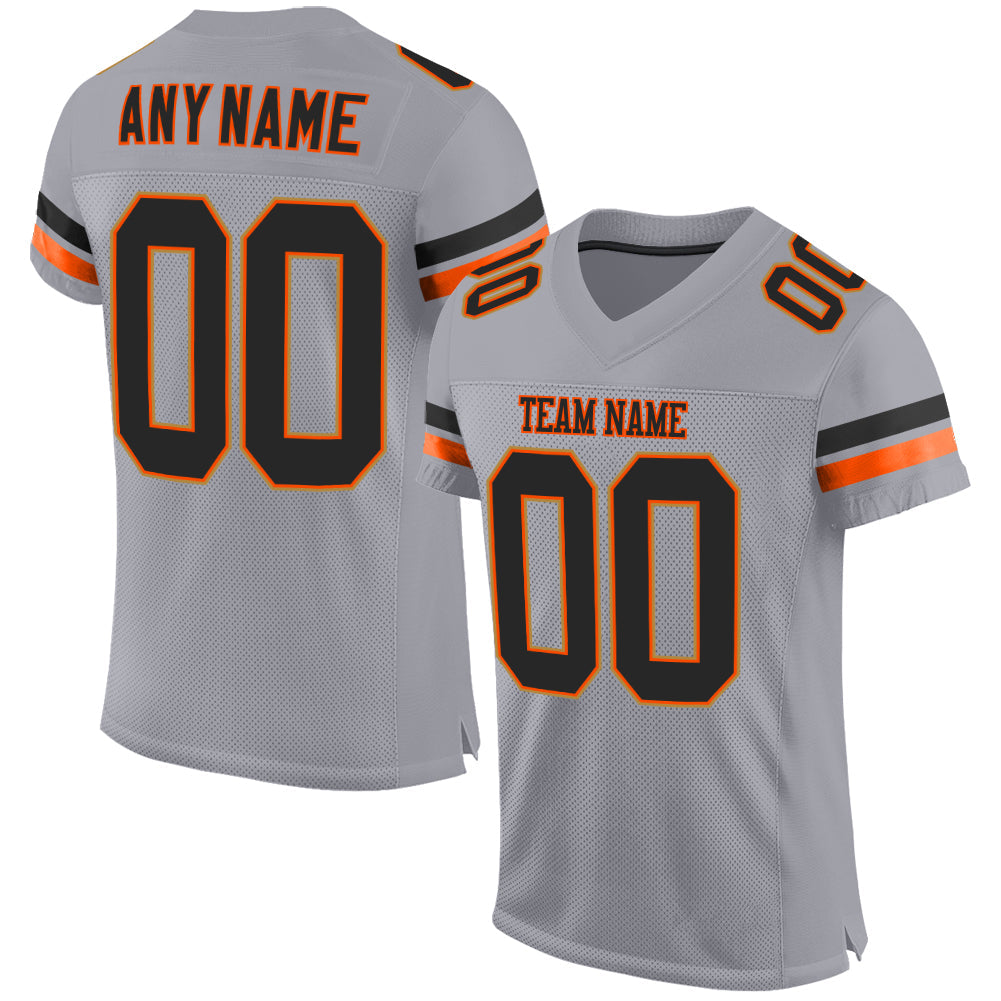 Custom Light Gray Black-Orange Mesh Authentic Football Jersey - Main View