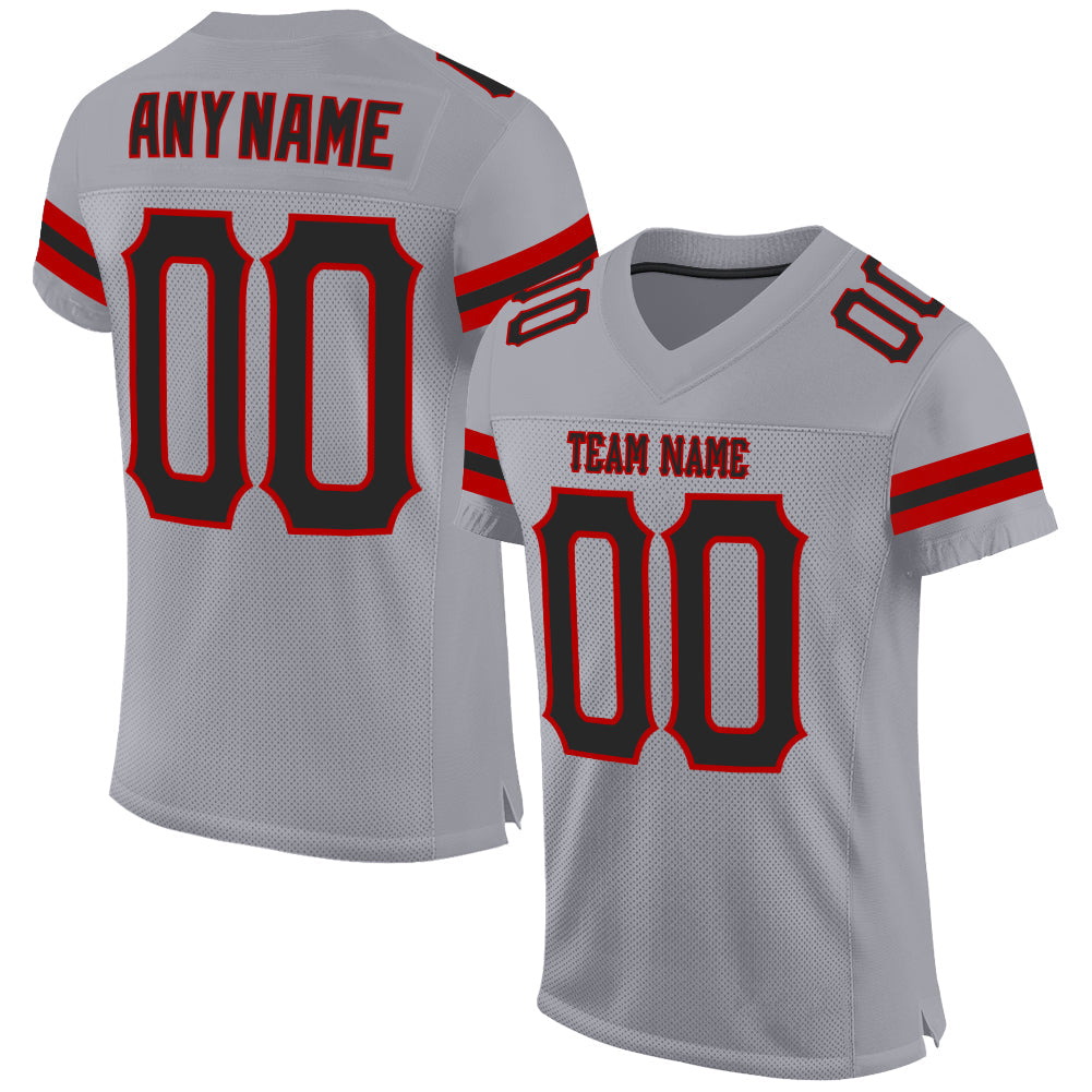 Custom Light Gray Black-Red Mesh Authentic Football Jersey - Main View