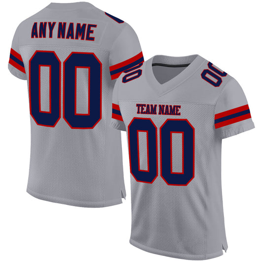 Custom Light Gray Navy-Red Mesh Authentic Football Jersey - Main View