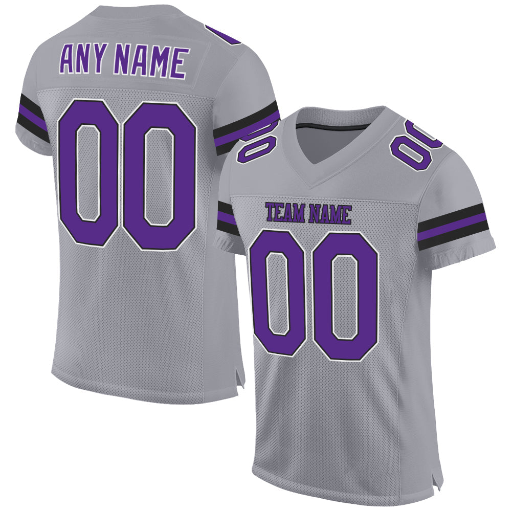 Custom Light Gray Purple-Black Mesh Authentic Football Jersey - Main View