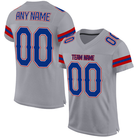 Custom Light Gray Royal-Red Mesh Authentic Football Jersey - Main View