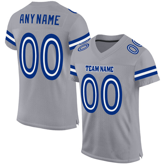 Custom Light Gray White-Royal Mesh Authentic Football Jersey - Main View