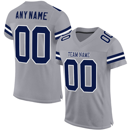 Custom Light Gray Navy-White Mesh Authentic Football Jersey - Main View