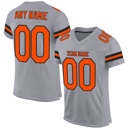 Custom Light Gray Orange-Black Mesh Authentic Football Jersey - Main View