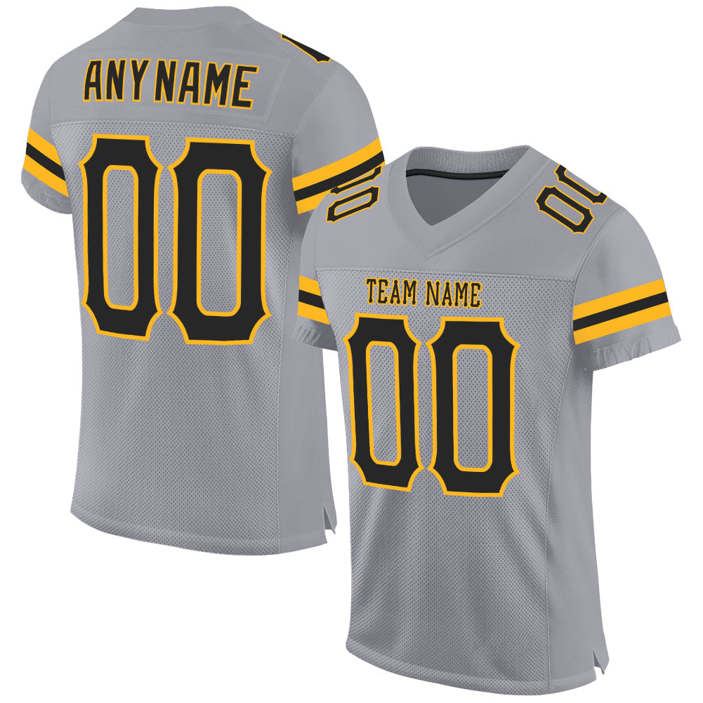 Custom Light Gray Black-Gold Mesh Authentic Football Jersey - Main View