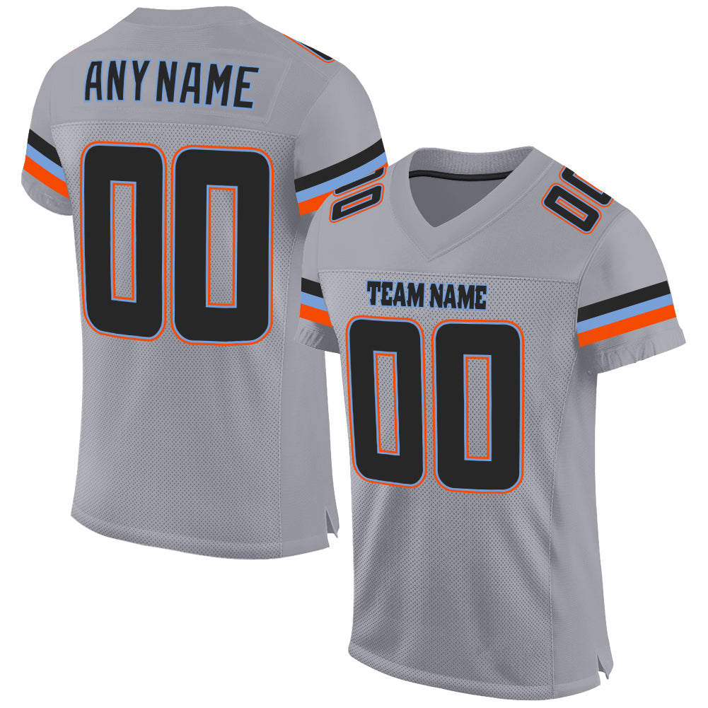 Custom Light Gray Black-Powder Blue Mesh Authentic Football Jersey - Main View