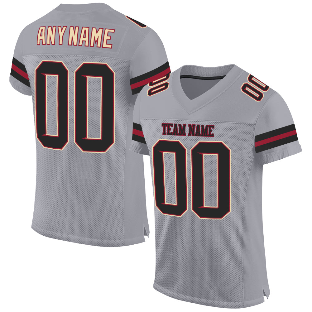 Custom Light Gray Black-Crimson Mesh Authentic Football Jersey - Main View