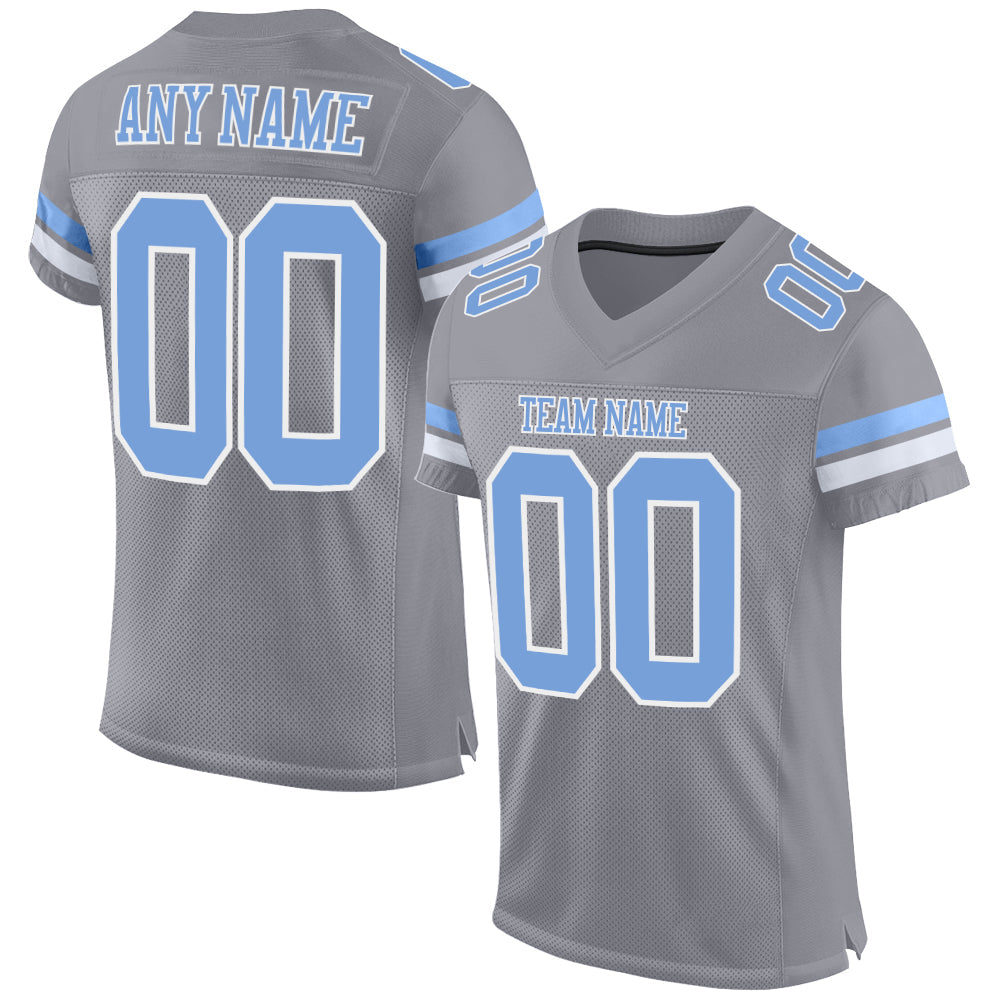 Custom Light Gray Light Blue-White Mesh Authentic Football Jersey - Main View