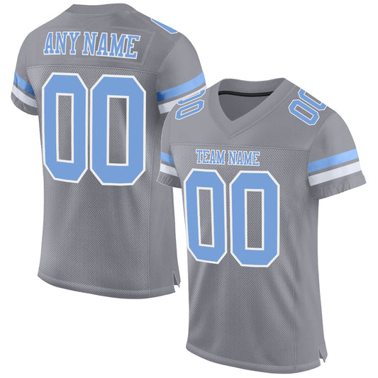 Custom Light Gray Light Blue-White Mesh Authentic Football Jersey - Main View