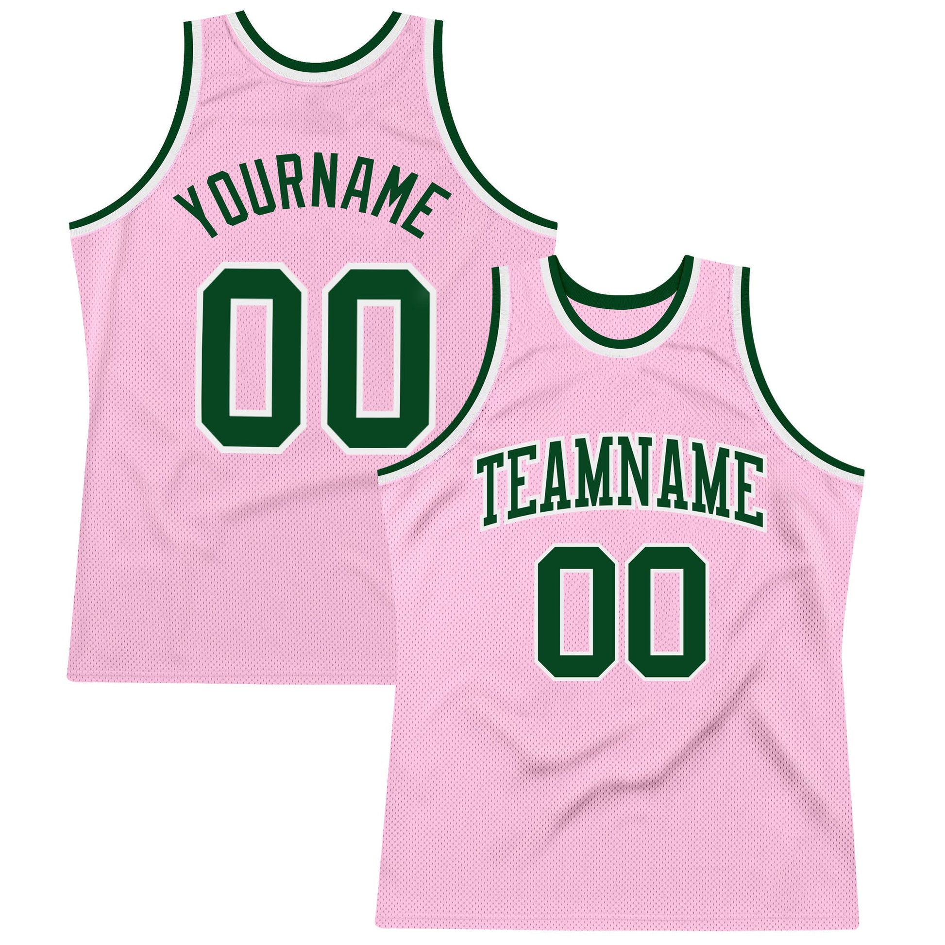 Custom Light Pink Green-White Authentic Throwback Basketball Jersey - Main View
