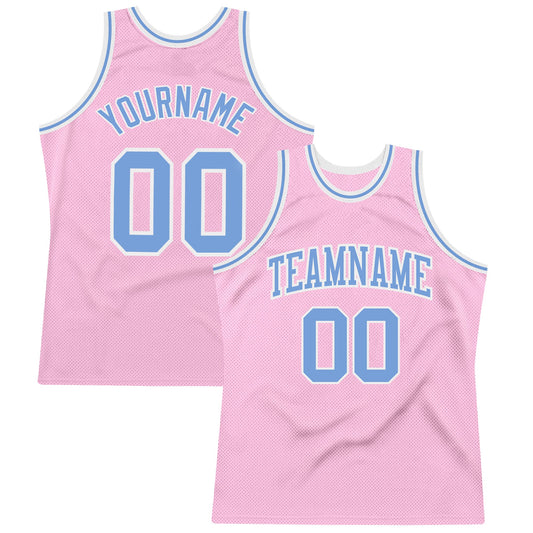 Custom Light Pink Light Blue-White Authentic Throwback Basketball Jersey - Main View