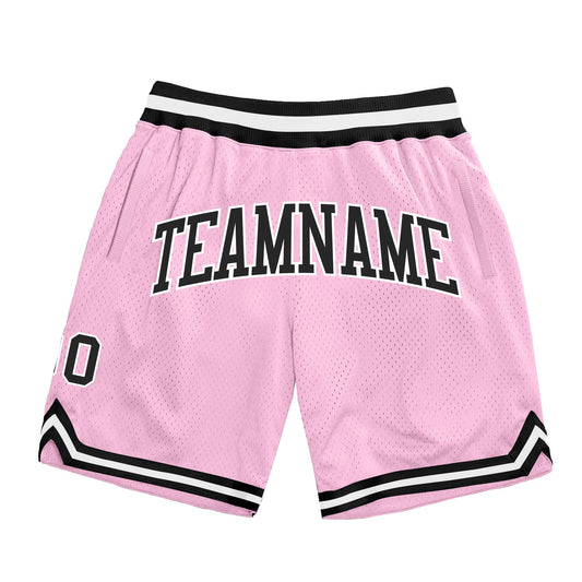 Custom Light Pink Black-White Authentic Throwback Basketball Shorts - Main View