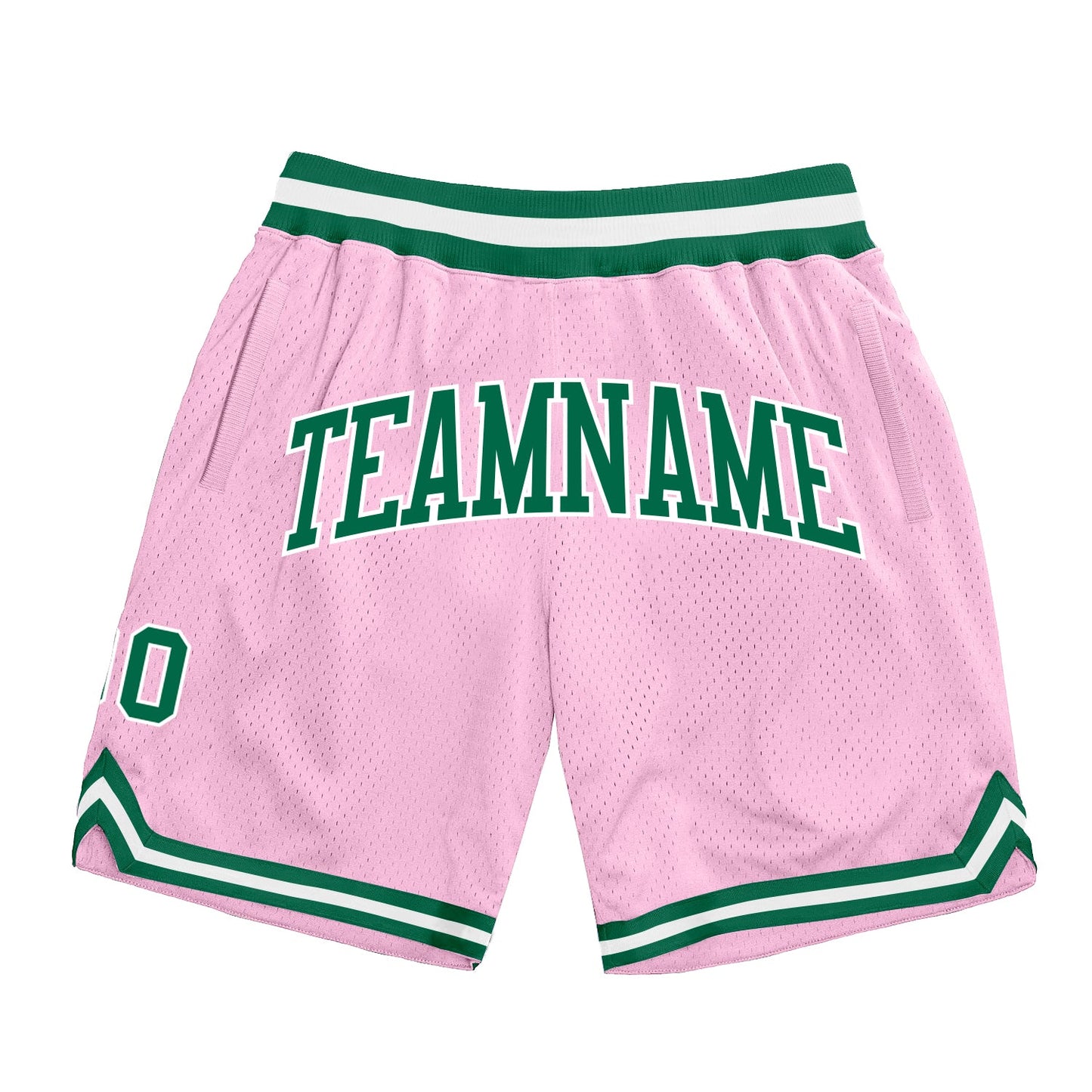 Custom Light Pink Kelly Green-White Authentic Throwback Basketball Shorts - Main View
