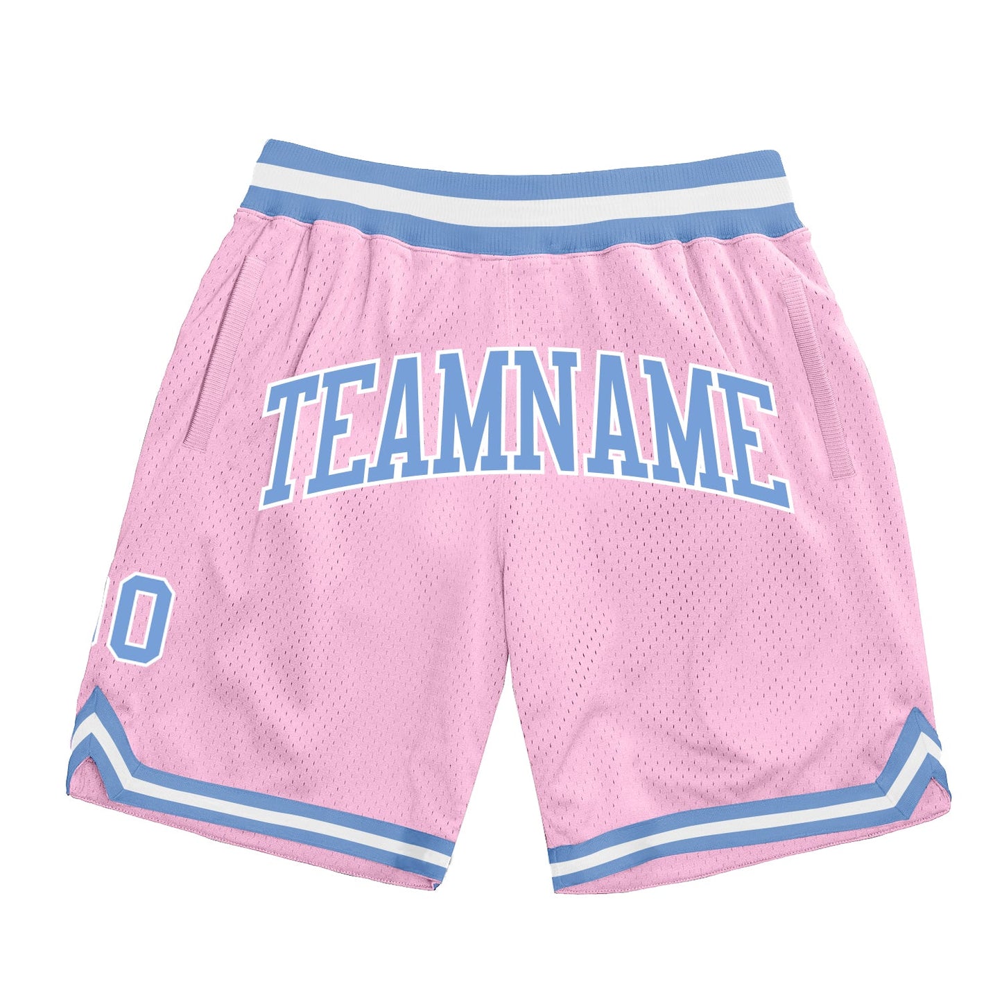 Custom Light Pink Light Blue-White Authentic Throwback Basketball Shorts - Main View