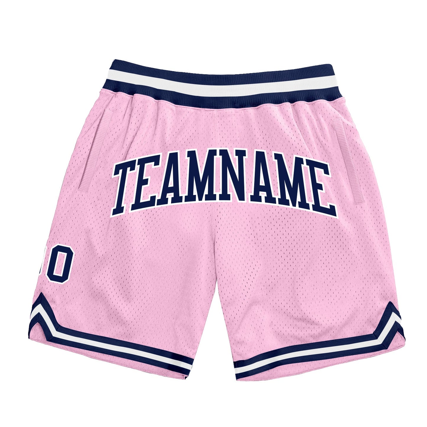 Custom Light Pink Navy-White Authentic Throwback Basketball Shorts - Main View