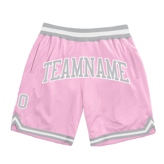 Custom Light Pink Gray-White Authentic Throwback Basketball Shorts - Main View