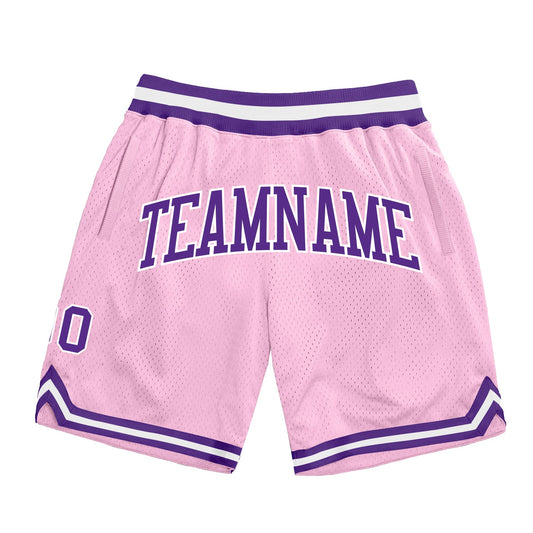 Custom Light Pink Purple-White Authentic Throwback Basketball Shorts - Main View