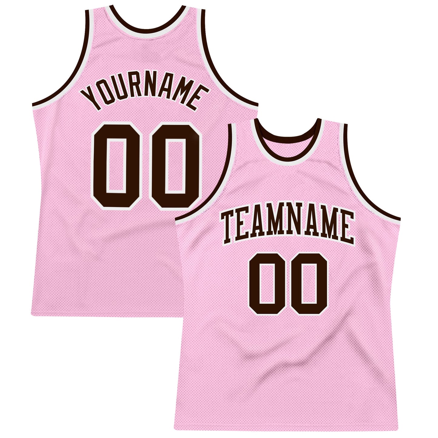 Custom Light Pink Brown-White Authentic Throwback Basketball Jersey - Main View