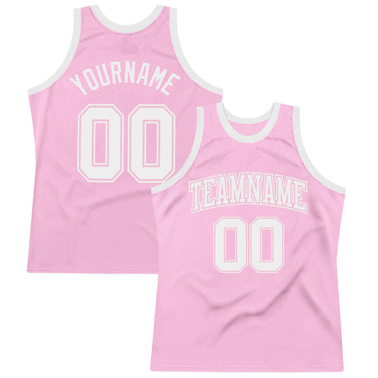 Custom Light Pink White Authentic Throwback Basketball Jersey - Main View