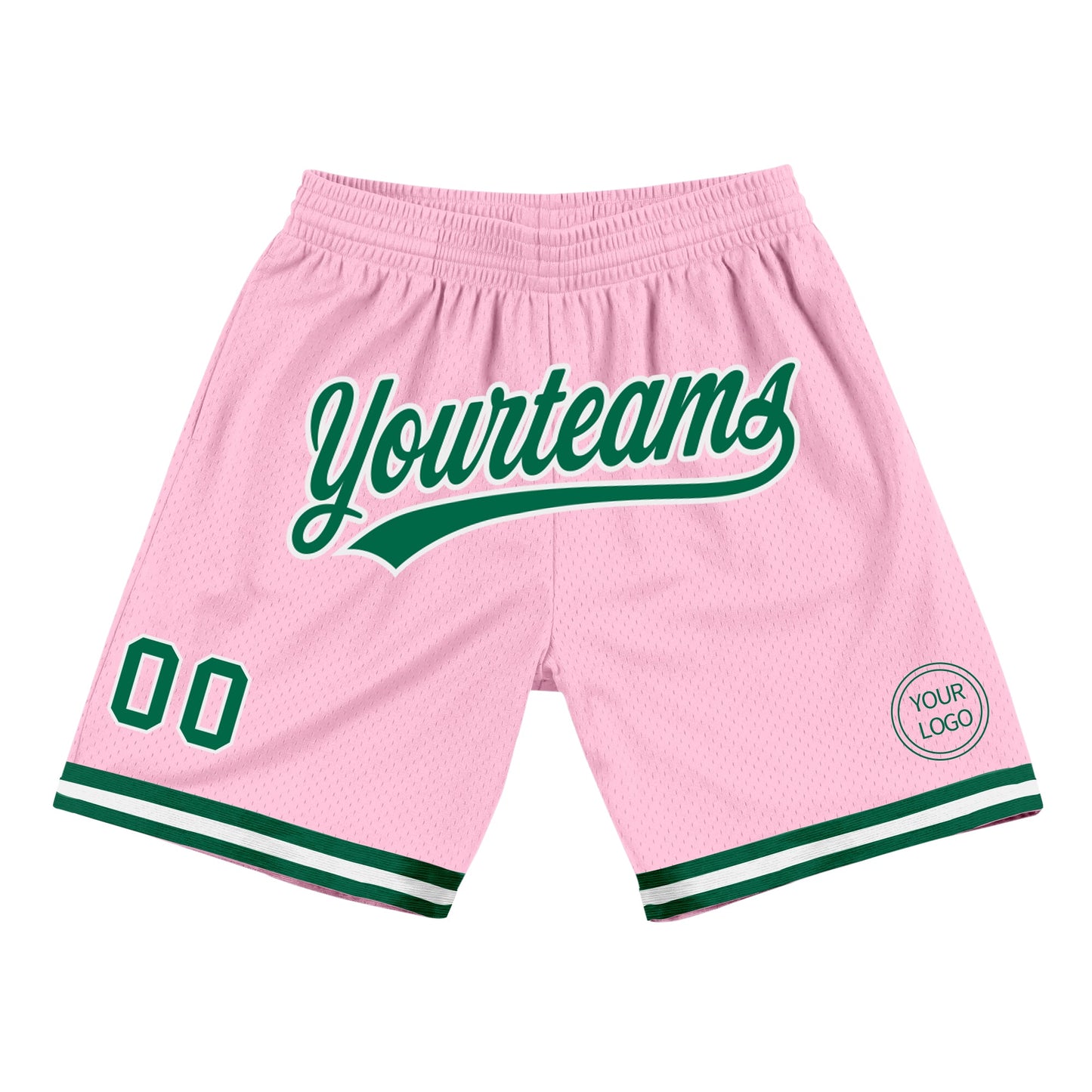 Custom Light Pink Kelly Green-White Authentic Throwback Basketball Shorts - Main View