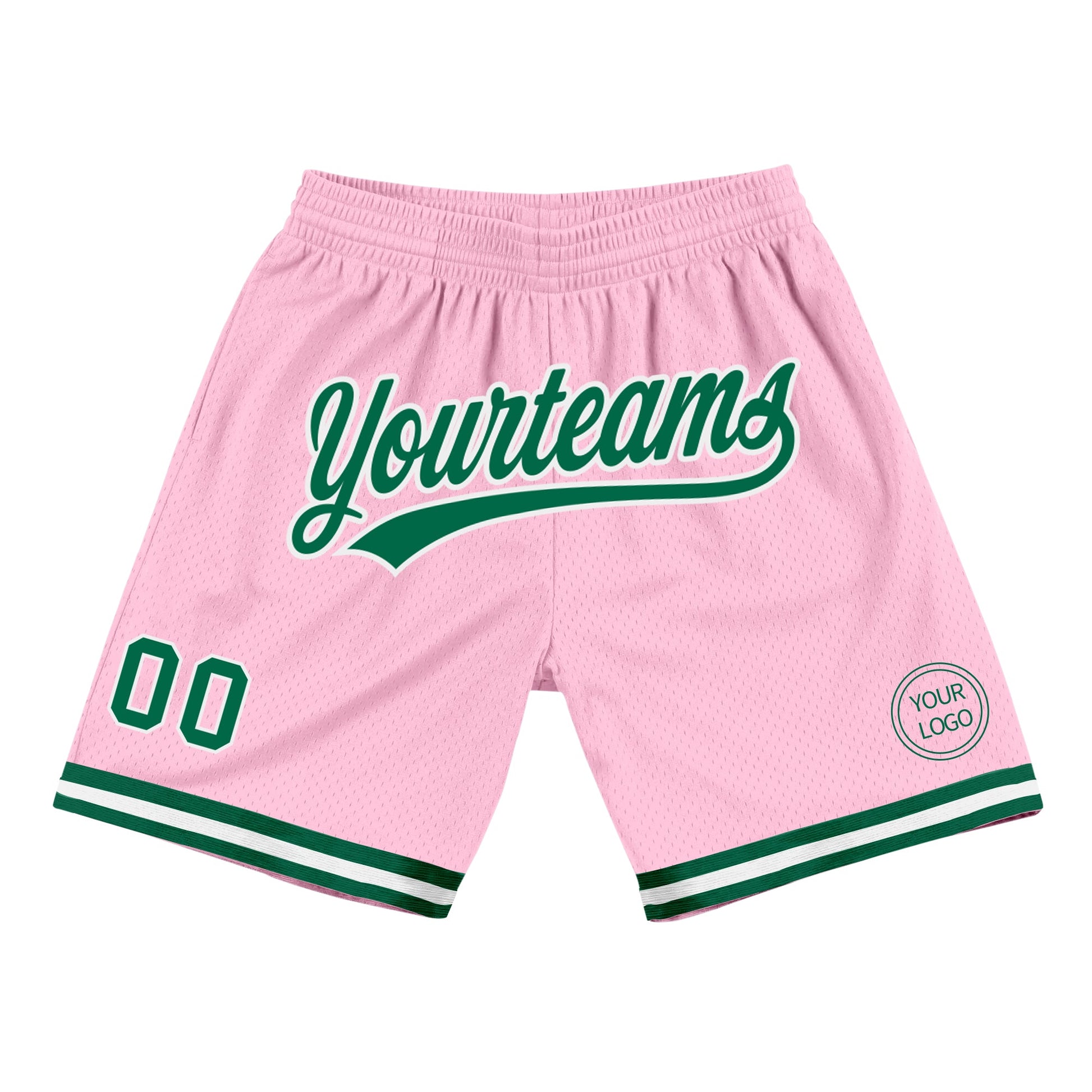 Custom Light Pink Kelly Green-White Authentic Throwback Basketball Shorts - Main View