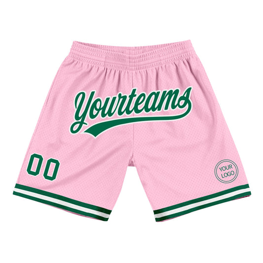 Custom Light Pink Kelly Green-White Authentic Throwback Basketball Shorts - Main View