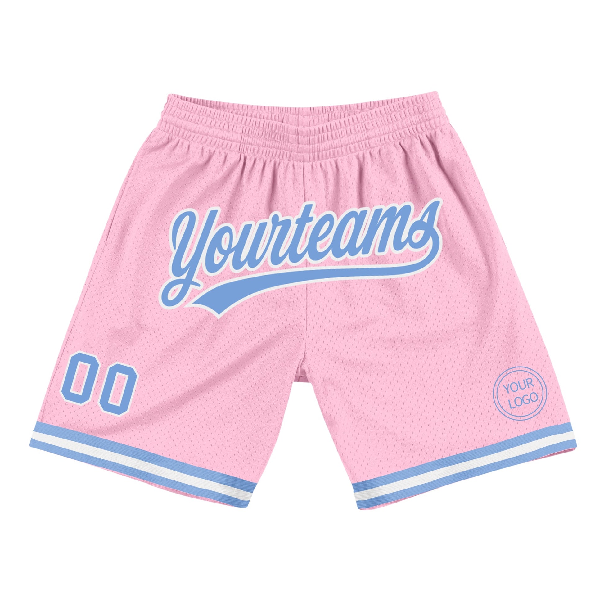 Custom Light Pink Light Blue-White Authentic Throwback Basketball Shorts - Main View