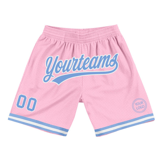 Custom Light Pink Light Blue-White Authentic Throwback Basketball Shorts - Main View