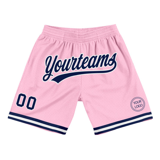 Custom Light Pink Navy-White Authentic Throwback Basketball Shorts - Main View
