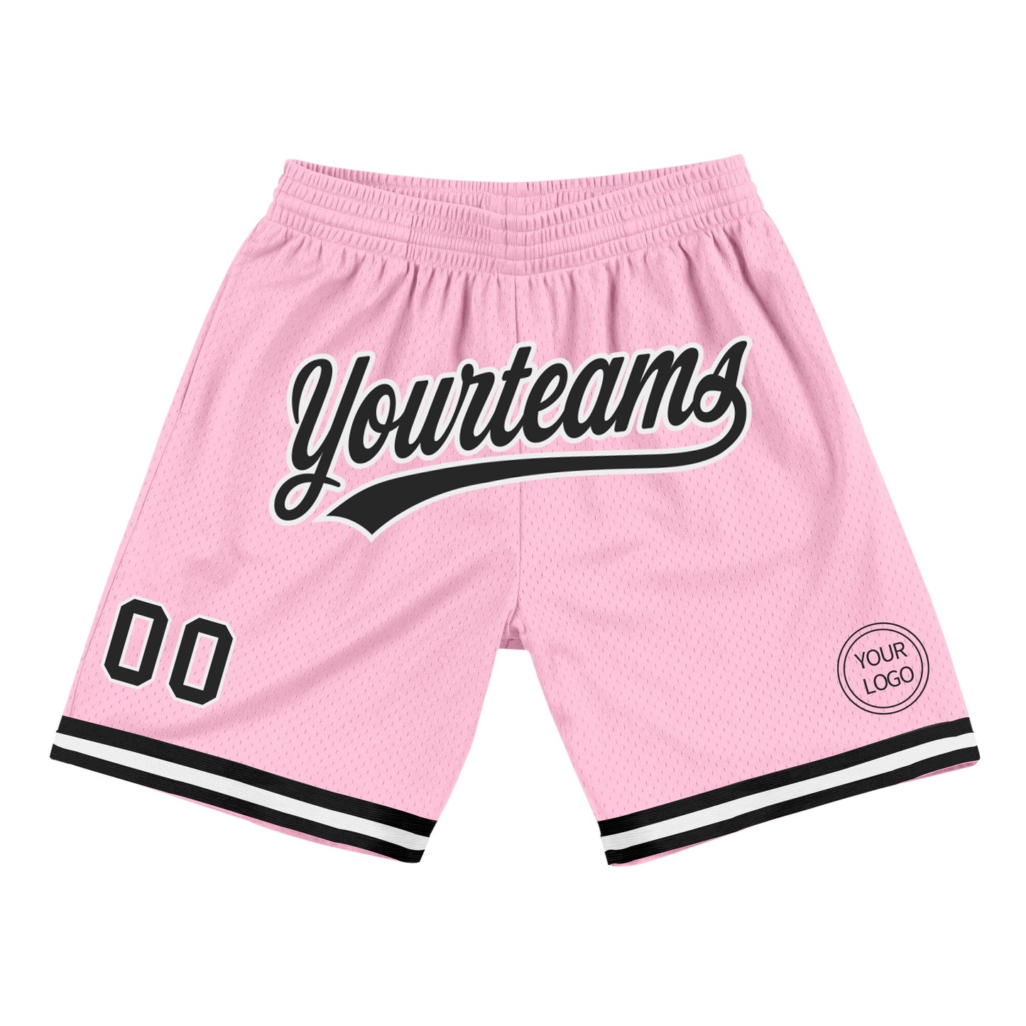 Custom Light Pink Black-White Authentic Throwback Basketball Shorts - Main View