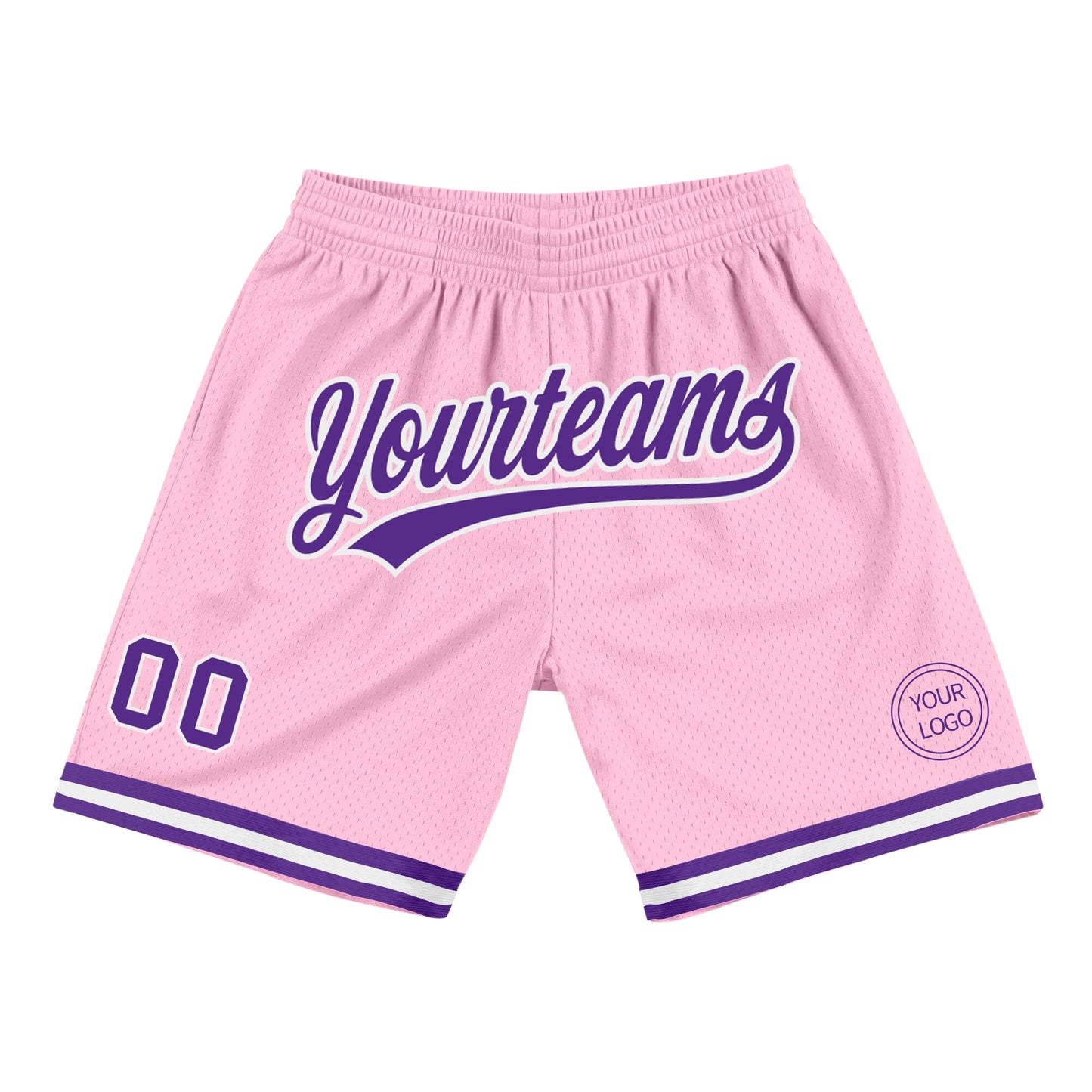 Custom Light Pink Purple-White Authentic Throwback Basketball Shorts - Main View