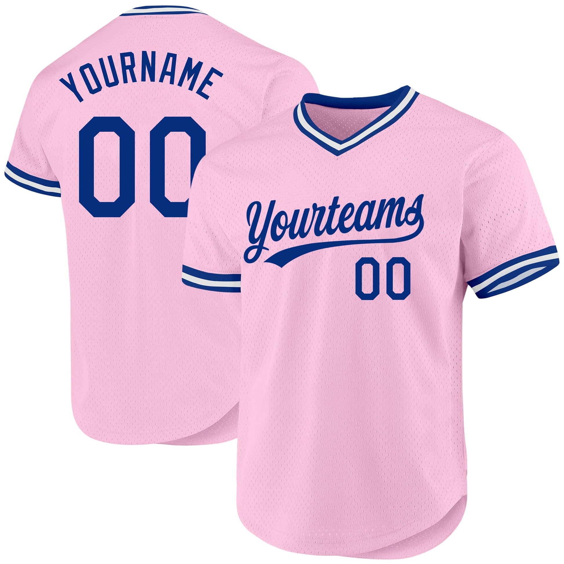 Custom Light Pink Royal-White Authentic Throwback Baseball Jersey - Main View