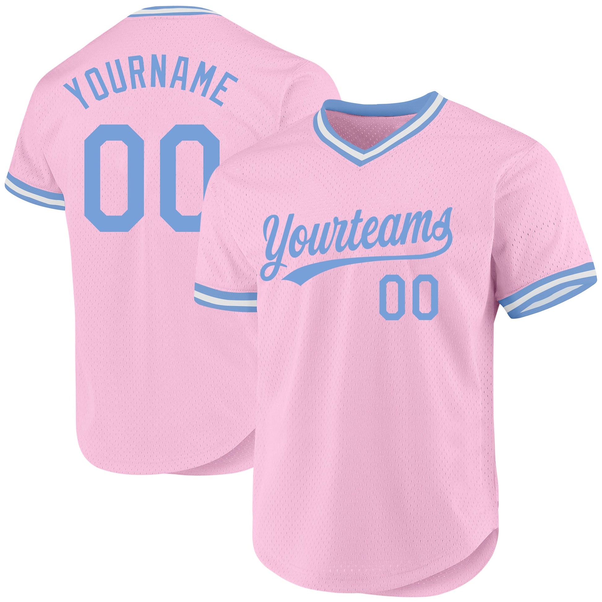 Custom Light Pink Light Blue-White Authentic Throwback Baseball Jersey - Main View