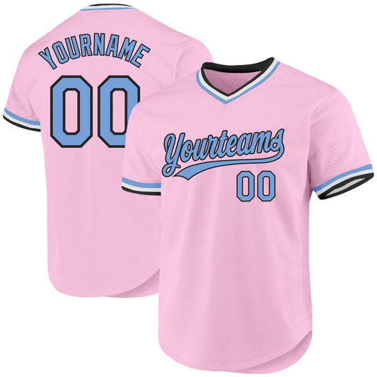 Custom Light Pink Light Blue-Black Authentic Throwback Baseball Jersey - Main View