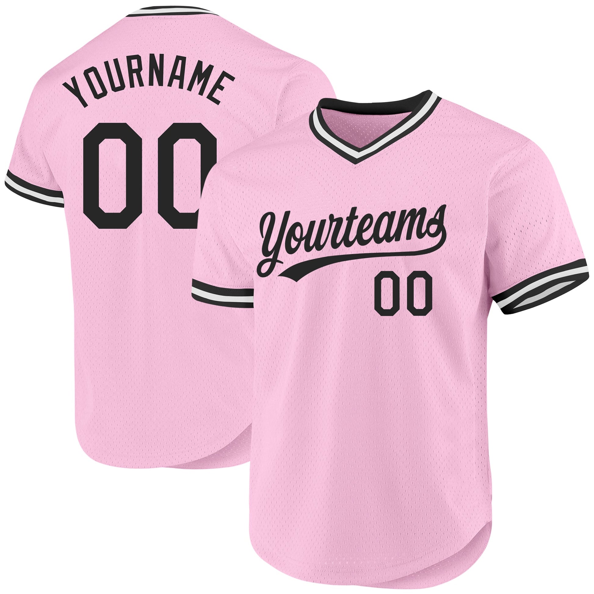 Custom Light Pink Black-White Authentic Throwback Baseball Jersey - Main View